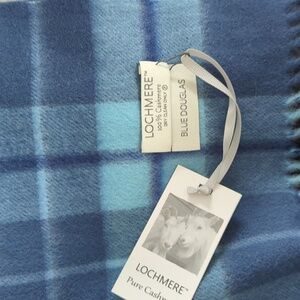 NWT Lochmere Blue Plaid 100% Cashmere Scarf